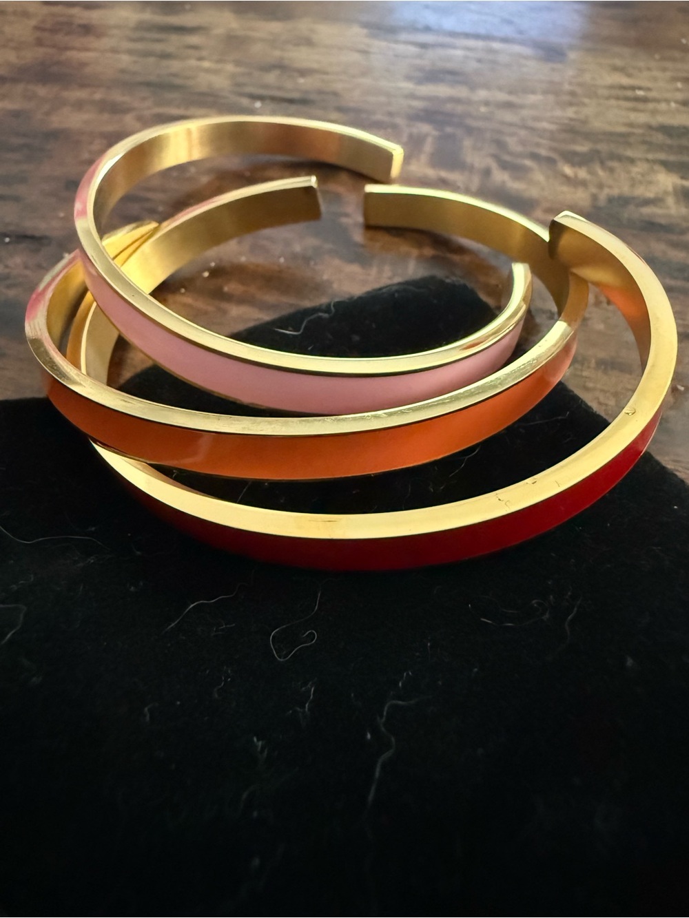 Gold-Tone “badass girl gang”Women’s Enamel Cuff Bracelets - Red, Orange & Pink
